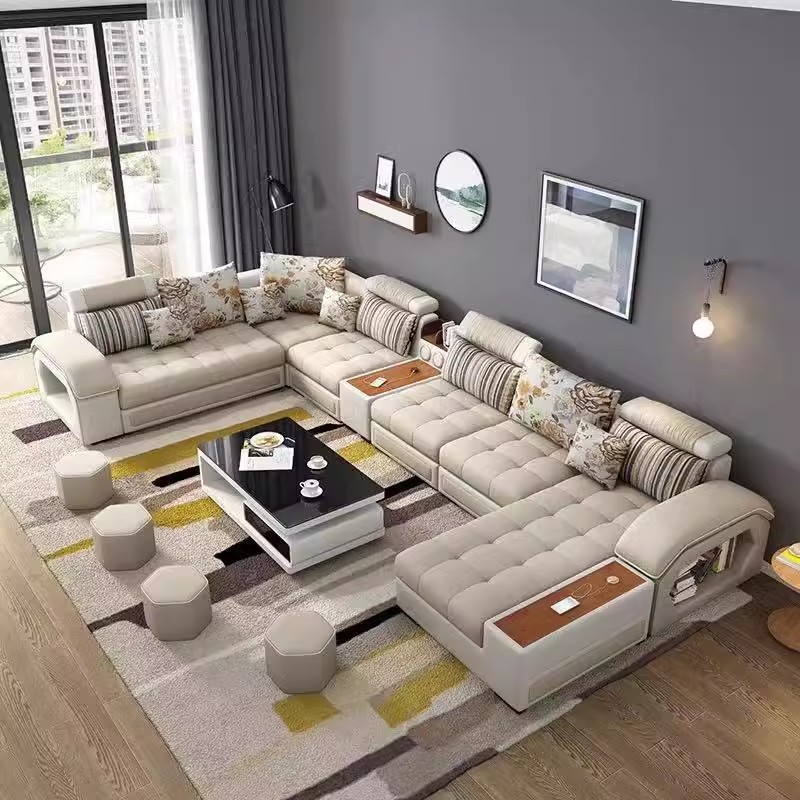 Home Cinema Sofa - Linlamlim U-Shaped Sectional Fabric Sofa Set
