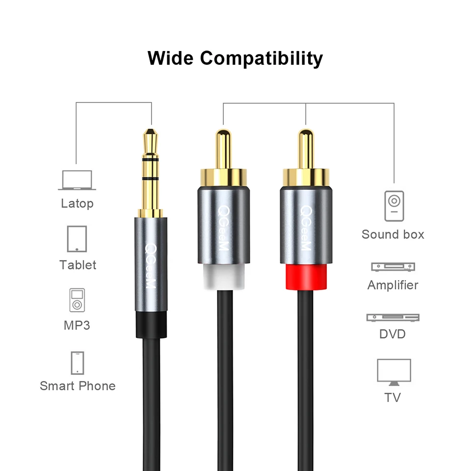 QGeeM RCA Cable 2RCA to 3.5 Au - Home Cinema Subwoofer recension och pris